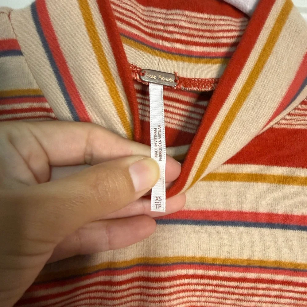 Free‎ People Red and Cream Striped Long Sleeve Top. Size XS Oversized
